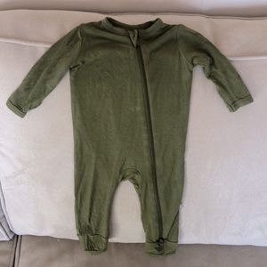 Zippered Kyte Baby footie in Olive